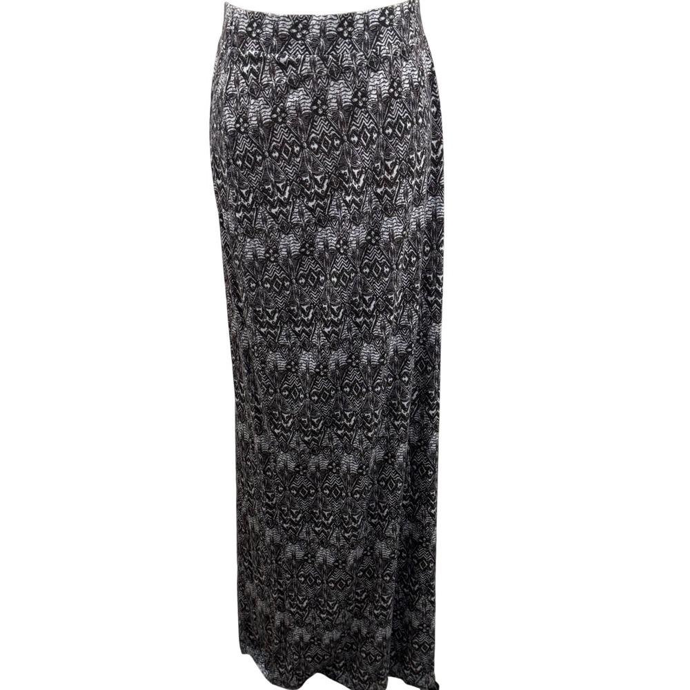 Gloria Vanderbilt Womens M Geometric Ikat Print Maxi Skirt Slit Resort Vacation